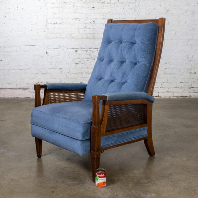 Mid to Late 20th Century Neoclassic Reclining Armchair Blue Chenille Fabric by Burris Industries For Sale - Image 18 of 18