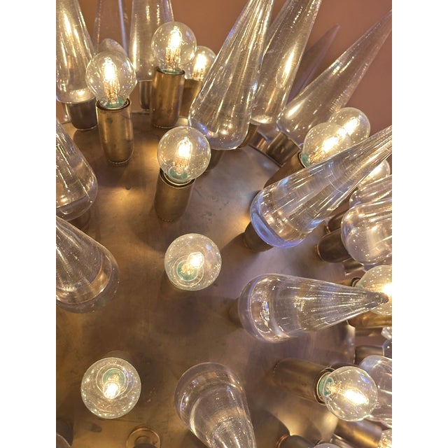 Mid Century Murano Glass Spike Sputnik Chandelier, Brass Globe, 1960s Lighting For Sale - Image 4 of 18