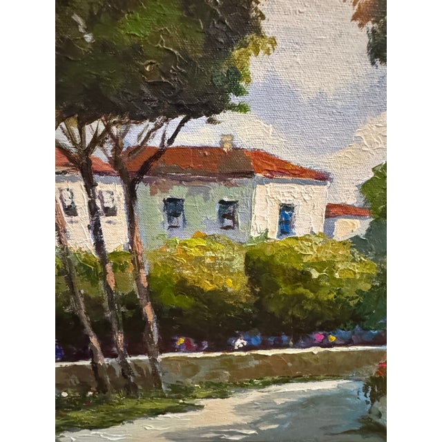 Coastal Large Framed William Rengifo Mediterranean Coastal Impressionist Oil Painting For Sale - Image 3 of 8