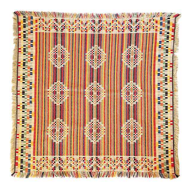 Mid-Century Multicolored Hand Woven Overshot Textile For Sale