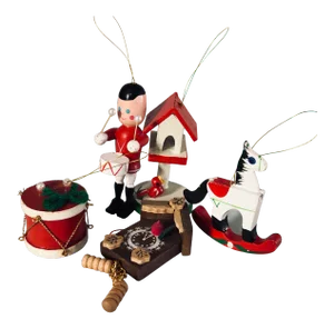 Vintage Brinn's Wooden Christmas Ornaments - Set of 5