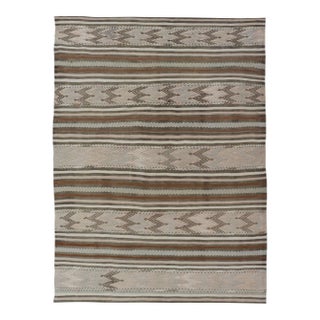 Turkish Flat-Weave Kilim in Muted Colors With Stripes and Embroideries For Sale