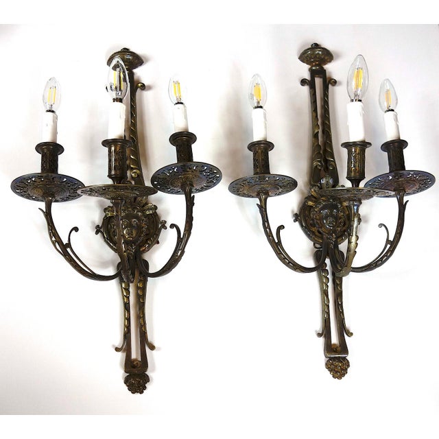 Antique Art Nouveau Empire Bronze Wall Lamps from Unbekannt, 1920s, Set of 2, in Very Good conditions. Designed 1920 to...