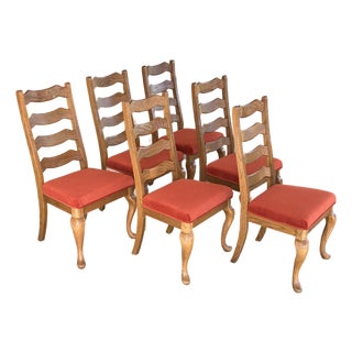 Ladder-Back Oak Wood Dining Chairs, Set of Six For Sale
