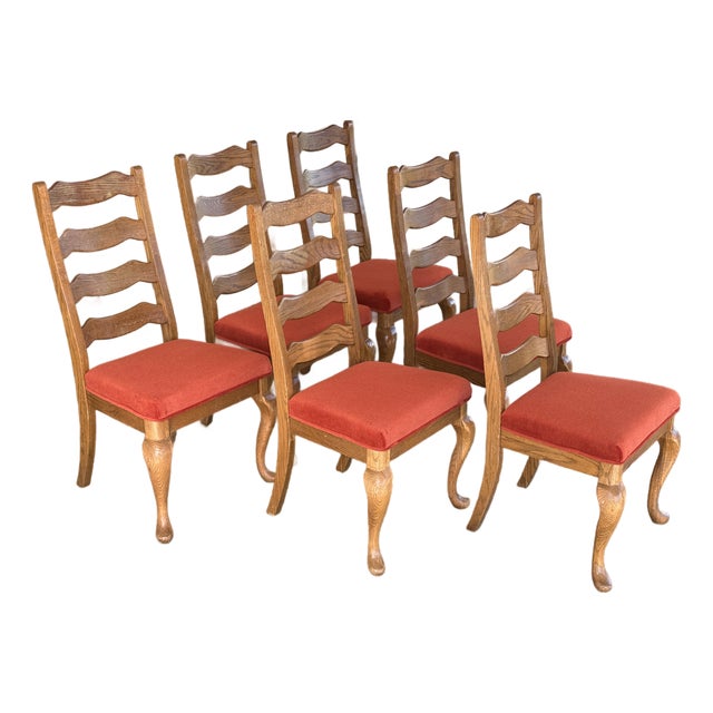 Ladder-Back Oak Wood Dining Chairs, Set of Six For Sale