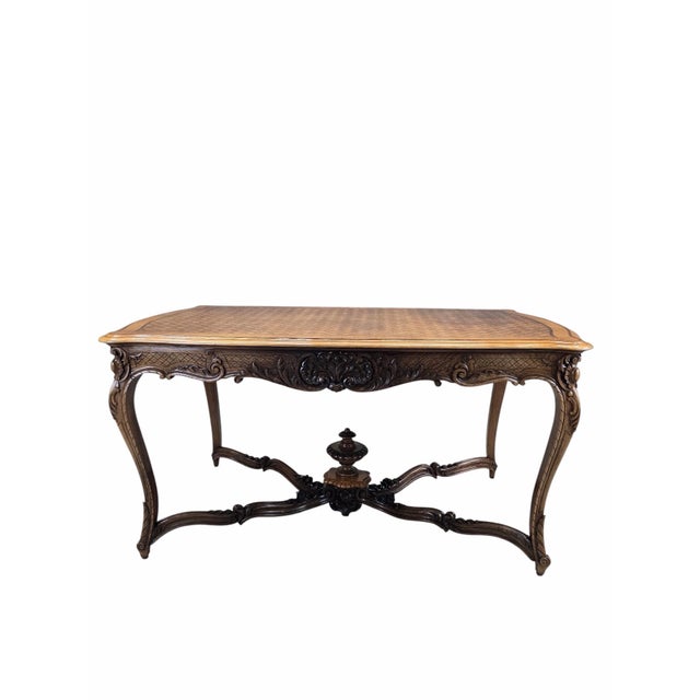 Brown Antique French Louis XV Style Parquetry Library Table For Sale - Image 8 of 8