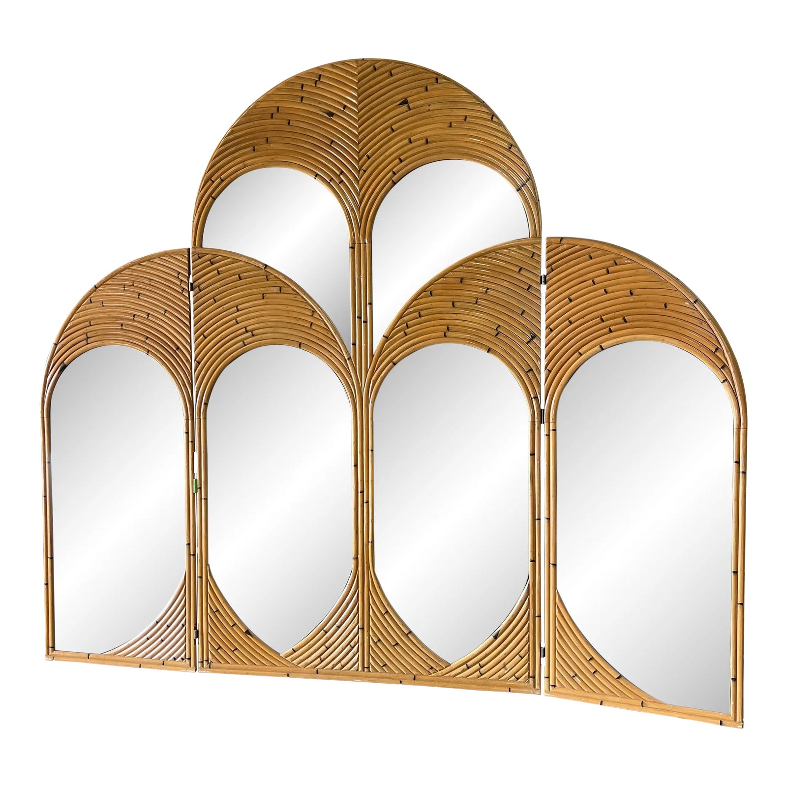Rattan Arched Mirror Room Divider, 1970 Chairish
