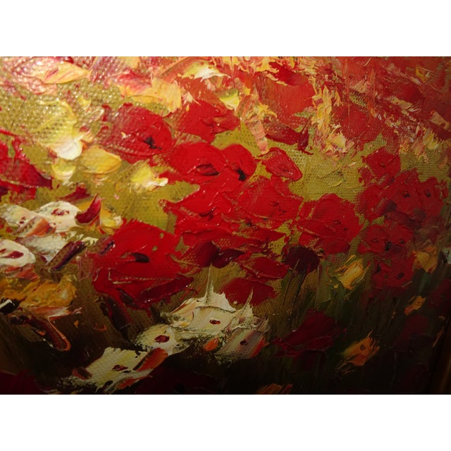 Vintage Oil on Canvas Red Field of Flowers Painting Picture in Gold Frame For Sale - Image 13 of 16