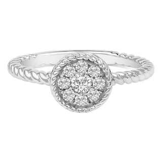 Sterling Silver 1/4 Cttw Diamond Floral Round Braided Ring - Size 7 For Sale