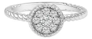 Sterling Silver 1/4 Cttw Diamond Floral Round Braided Ring - Size 7