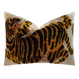Canvello Velvet Lumbar Pillow with Tiger Design For Sale