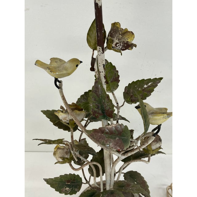 1950s Vintage Italian Tole Bird & Floral Table Lamp, Cottagecore, Circa 1950s For Sale - Image 5 of 13