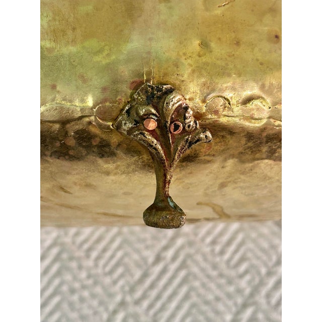 Brass Vintage Hammered Brass Cachepot Planter With Paw Feet and Decorative Handles For Sale - Image 8 of 11