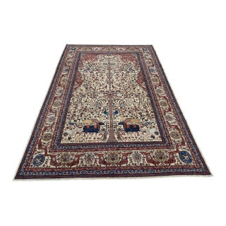 Fine Ivory Persian Kashan Tree of Life Hand-Knotted Wool Rug - 6'6" X 9'8" For Sale