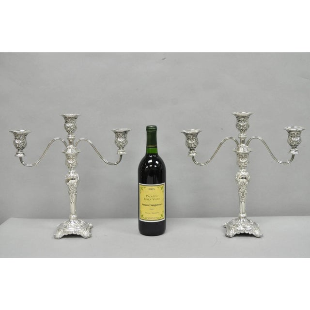 Vintage WM Rogers & Son Silver Plated 3 Arm Convertible Candelabra - a Pair. Circa Mid 20th Century. Measurements: 12.5" H...