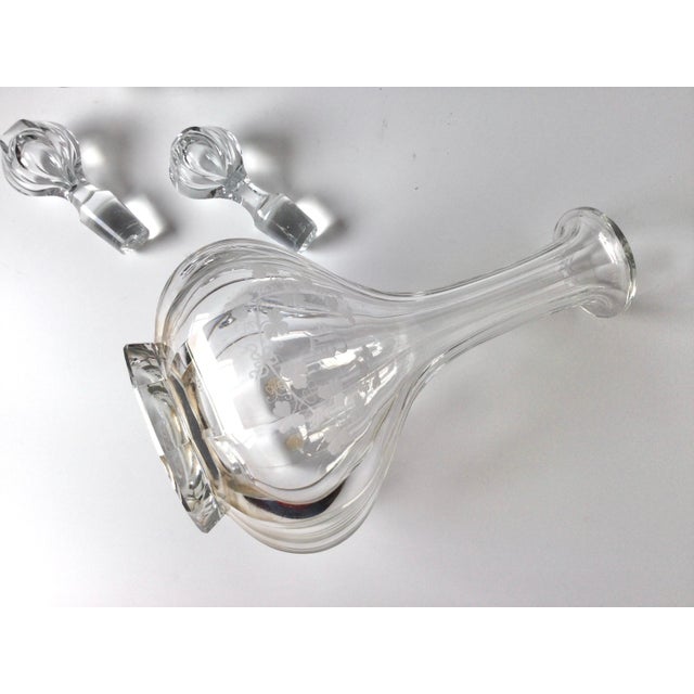 Glass 1900s Panel Cut and Engraved Decanters - a Pair For Sale - Image 7 of 9