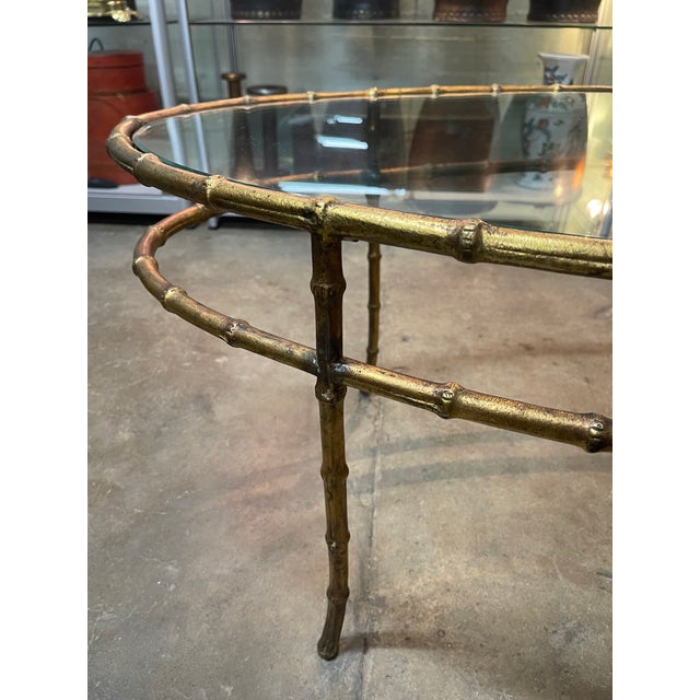 Vintage Hollywood Regency Style Faux Bamboo and Glass Top Coffee Table For Sale - Image 9 of 12