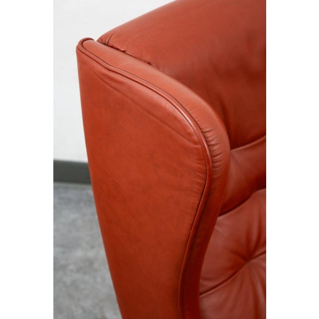 Animal Skin Mid Century Danish Modern Lounge Chair Wingback Red Leather High Back Tufted MCM For Sale - Image 7 of 12
