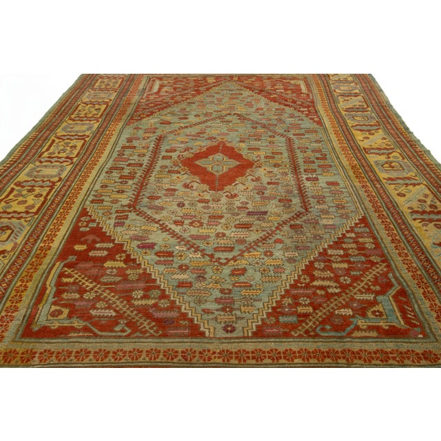 1880s Turkish Oushak Antique Wool Rug in Blue Featuring a Medallion Design For Sale - Image 10 of 10