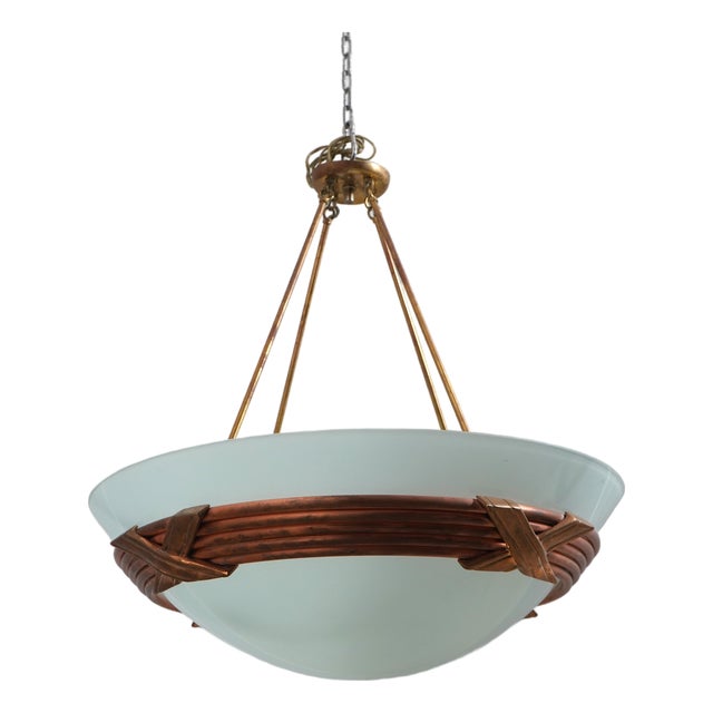 Vintage Art Deco Bowl Form Chandelier Fixture For Sale