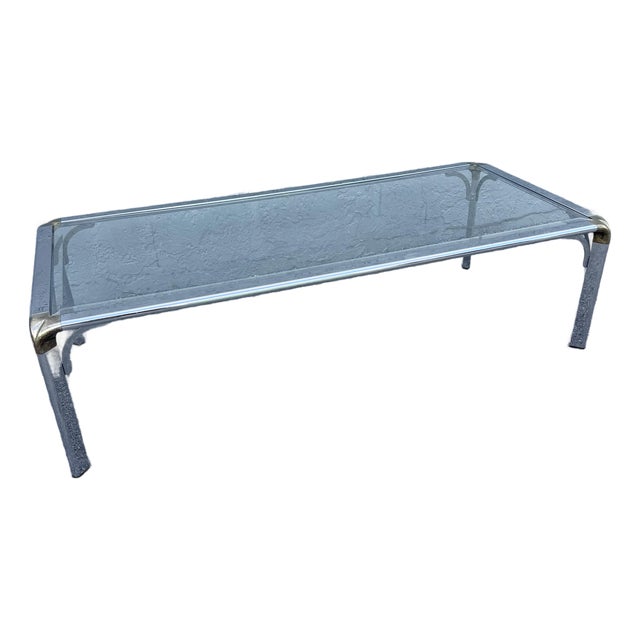 Hollywood Regency Golden Chrome Coffee Table For Sale