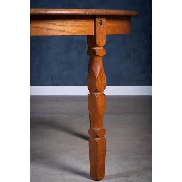 1970s Brutalist Oak Dining Table attributed to Henning Kjærnulf, 1970s For Sale - Image 5 of 11
