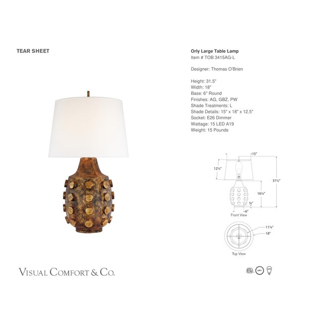 Thomas O'Brien by Visual Comfort Signature Orly Large Table Lamp in Antique Gild with Linen Shade Designer: Thomas O'Brien...