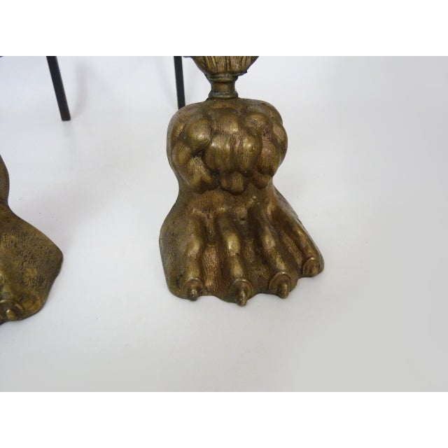 Metal Early 20th Century Bronze Andirons with Lions Paw Feet For Sale - Image 7 of 9