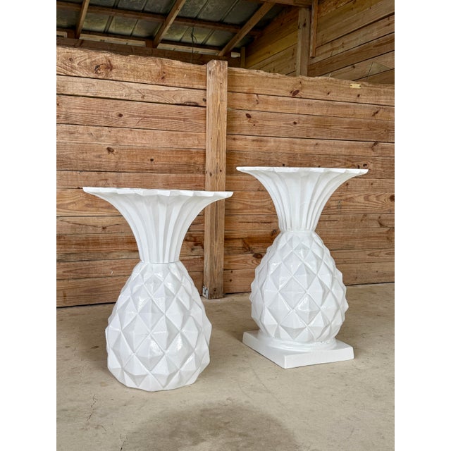 Vintage Cast Metal Sculptural Coastal Regency Pineapple Planters For Sale - Image 12 of 12