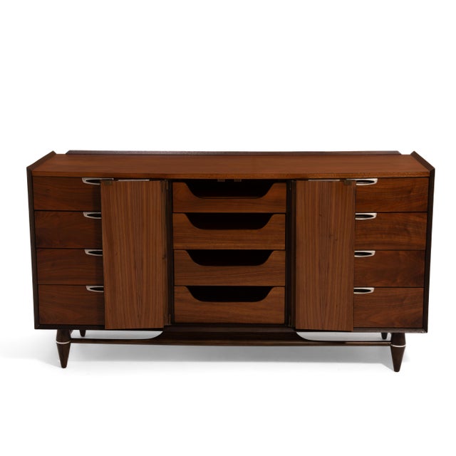 Broyhill Premier Walnut Mid Century Dresser Twelve Drawers Central Doors Credenza For Sale - Image 11 of 17