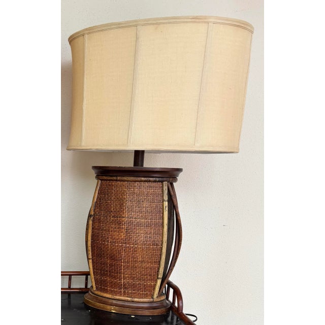Wood Set of 2 Large Rattan and Wicker Table Lamps. Natural Boho or Contemporary Feel. For Sale - Image 7 of 7