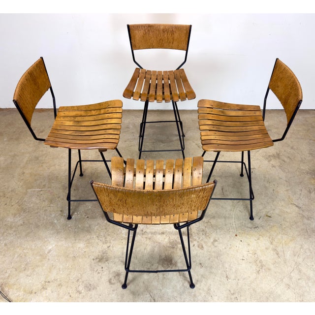 Set of Four Circa 1960’s Arthur Umanoff /Raymor Wrought Iron Tall Bar Stools For Sale - Image 9 of 12