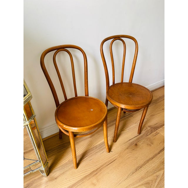 Pair Vintage Thonet Style Bent Wood Chairs For Sale - Image 4 of 6