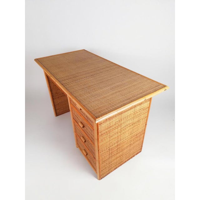 Vintage Italian Writing Desk with Drawers in Bamboo, Rattan and Plywood, 1970s For Sale - Image 14 of 18