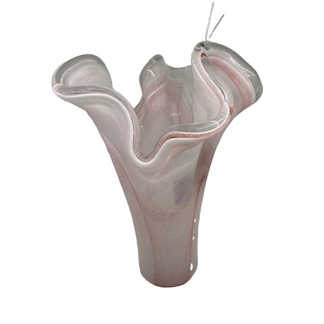 Tammaro Home Murano Style Pink & White Swirl Art Glass Handkerchief Vase For Sale In Seattle - Image 6 of 11
