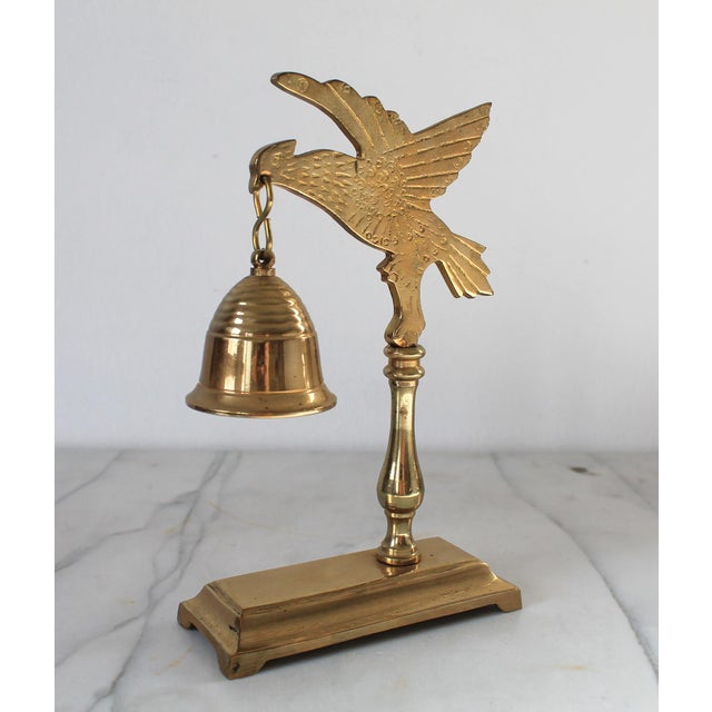 Mid 20th Century Vintage Solid Brass Bird and Bell Tabletop Chime With Intricate Detailing For Sale - Image 5 of 10