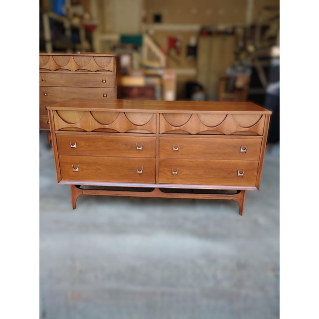 Mid-Century Modern Broyhill Brasilia Mid Century Lowboy Dresser and Original Mirror For Sale - Image 3 of 13