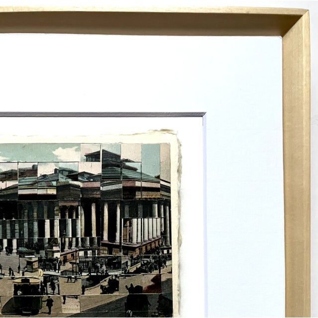 Paris, La Bourse, Hand Cut and Hand Woven Vintage Photo Postcards, Framed For Sale - Image 4 of 5