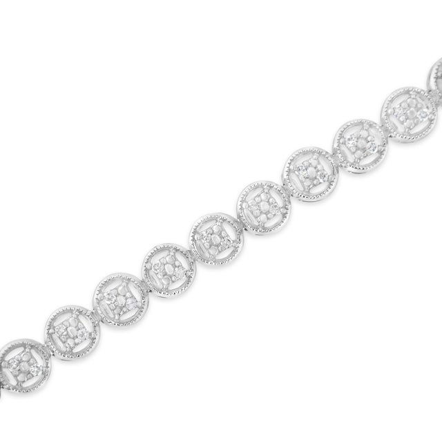 .925 Sterling Silver 1/4 Cttw Diamond 7" Open Circle Wheel Link Tennis Bracelet (I-J Color, I2-I3 Clarity) For Sale - Image 4 of 7