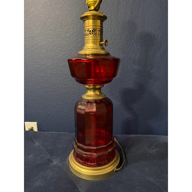 Paul Hanson 1940s Paul Hanson Red Glass Brass Table Lamp For Sale - Image 4 of 11
