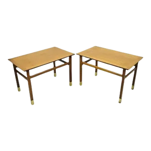 Mid 20th Century Mid Century Modern Walnut & Brass American of Martinsville End Tables - a Pair