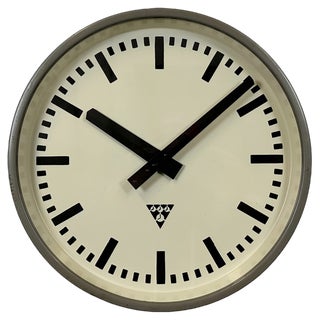 Grey Industrial Factory Wall Clock from Pragotron, 1960s For Sale