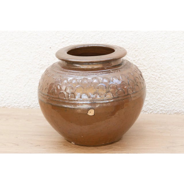19th Century Vintage Martaban Brown Glazed Stoneware Pot For Sale - Image 5 of 9
