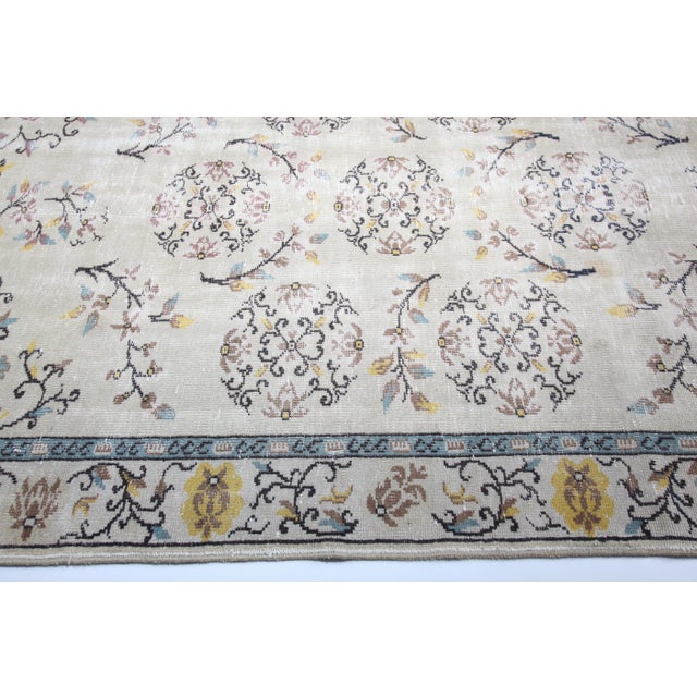 Vintage Turkish Floral Carpet – Hand-Knotted Elegance in Soft Pastels -6' 7'' X 10' For Sale In Tampa - Image 6 of 13