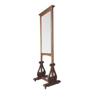 Antique European Style Standing Wood Dressing Floor Mirror For Sale