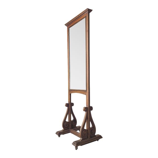 Antique European Style Standing Wood Dressing Floor Mirror For Sale