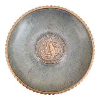 Nouveau Metal Wall Plate Lady Verdigris and Brass For Sale