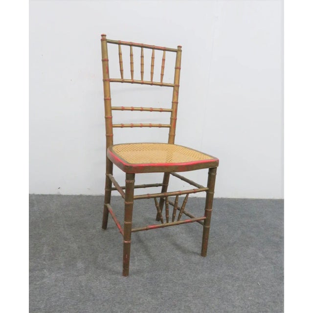 Regency Faux Bamboo Gold Distress Painted Side Chair For Sale In Philadelphia - Image 6 of 6