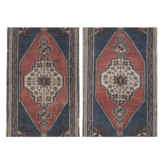 Mid-Century Modern Red Turkish Vintage Handmade Geometric Anatolian Rug - Set of Two For Sale - Image 3 of 12