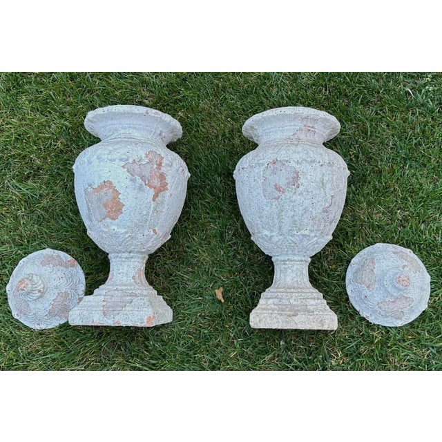 Pair of 19th Century French Terracotta White Urns For Sale - Image 11 of 12